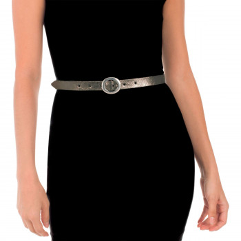 vue portée ceinture fine cuir argenté foncé jules & jenn