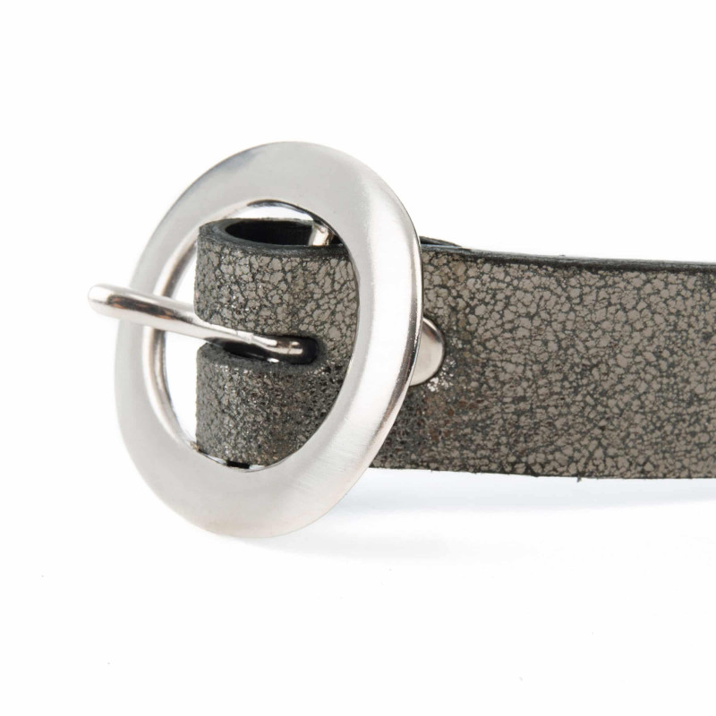 vue boucle ceinture fine cuir argenté foncé jules & jenn