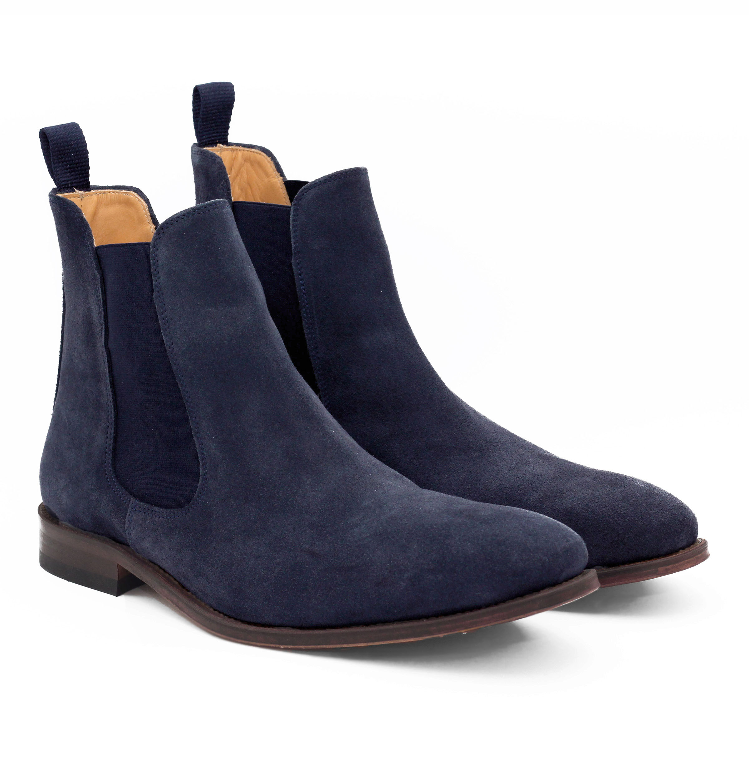 Chelsea boots homme cuir daim bleu fabriqué main