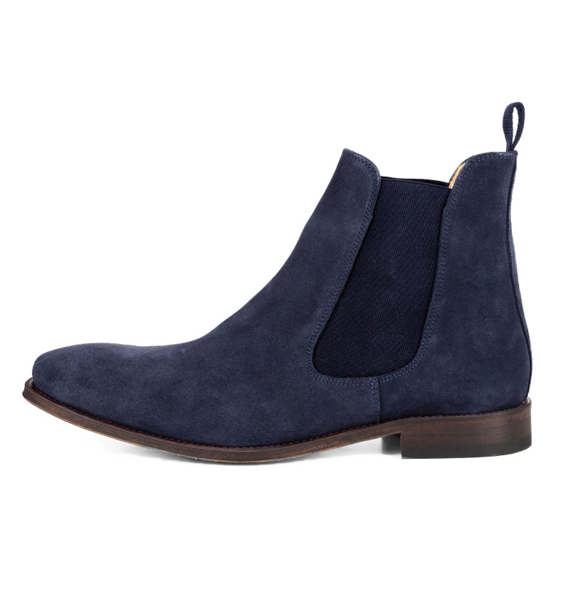 vue extérieur chelsea boots cuir daim bleu jules & jenn