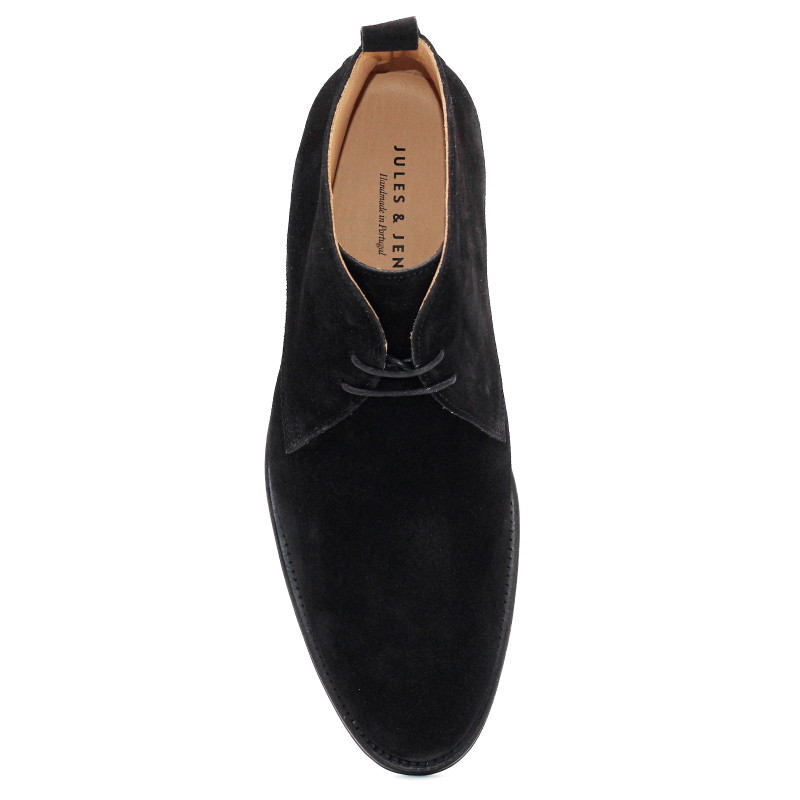 vue dessus desert boots cuir daim noir jules & jenn