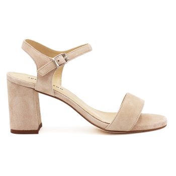 vue extérieure sandales à talon cuir daim beige jules & jenn