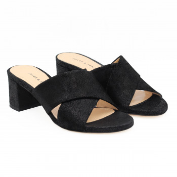 mules cuir metallise noir Jules & Jenn