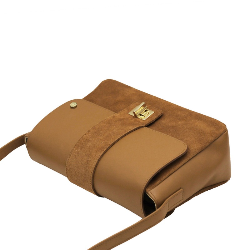 vue dessus sac bandouliere cuir camel jules & jenn