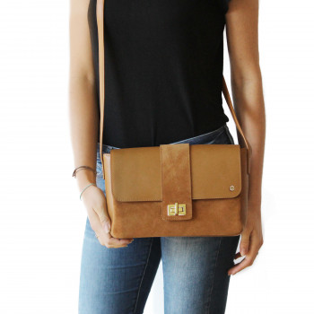 vue portee sac bandouliere cuir camel jules & jenn