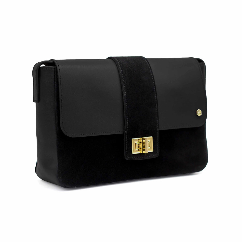 vue côté sac bandoulière cuir noir jules & jenn