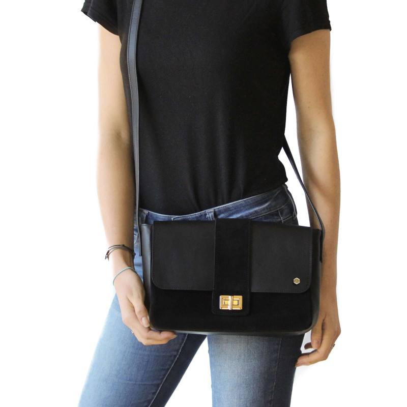 vue portée sac bandoulière cuir noir jules & jenn