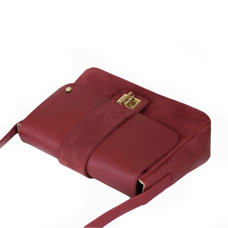 vue dessus sac bandouliere cuir rouge jules & jenn