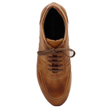 vue dessus sneakers cuir cognac JULES & JENN