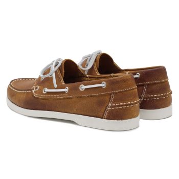 vue arriere chaussures bateau cuir cognac jules & jenn