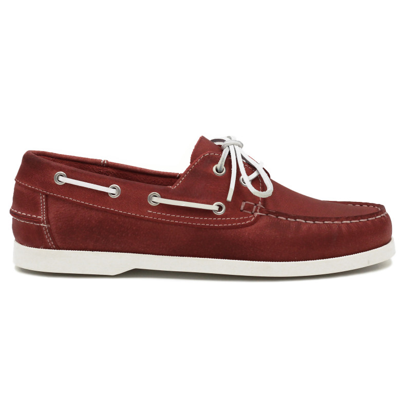 vue extérieure chaussures bateau cuir rouge jules & jenn