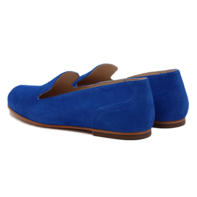vue arriere slippers plates cuir daim bleu royal Jules & Jenn