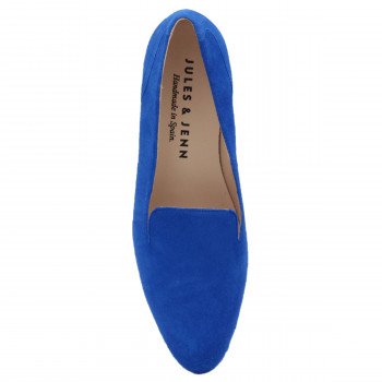 vue dessus slippers plates cuir daim bleu royal Jules & Jenn