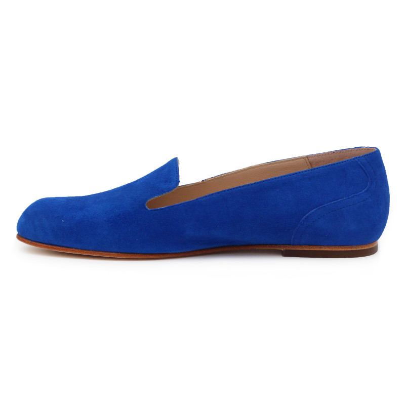 vue interieure slippers plates cuir daim bleu royal Jules & Jenn