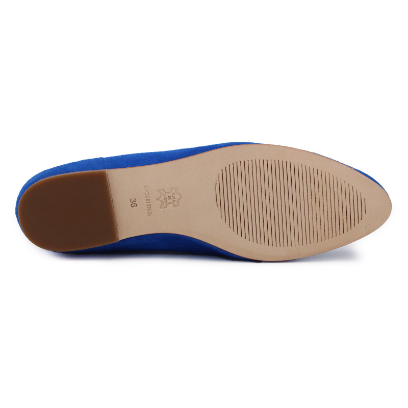 semelle cuir slippers plates daim bleu royal Jules & Jenn