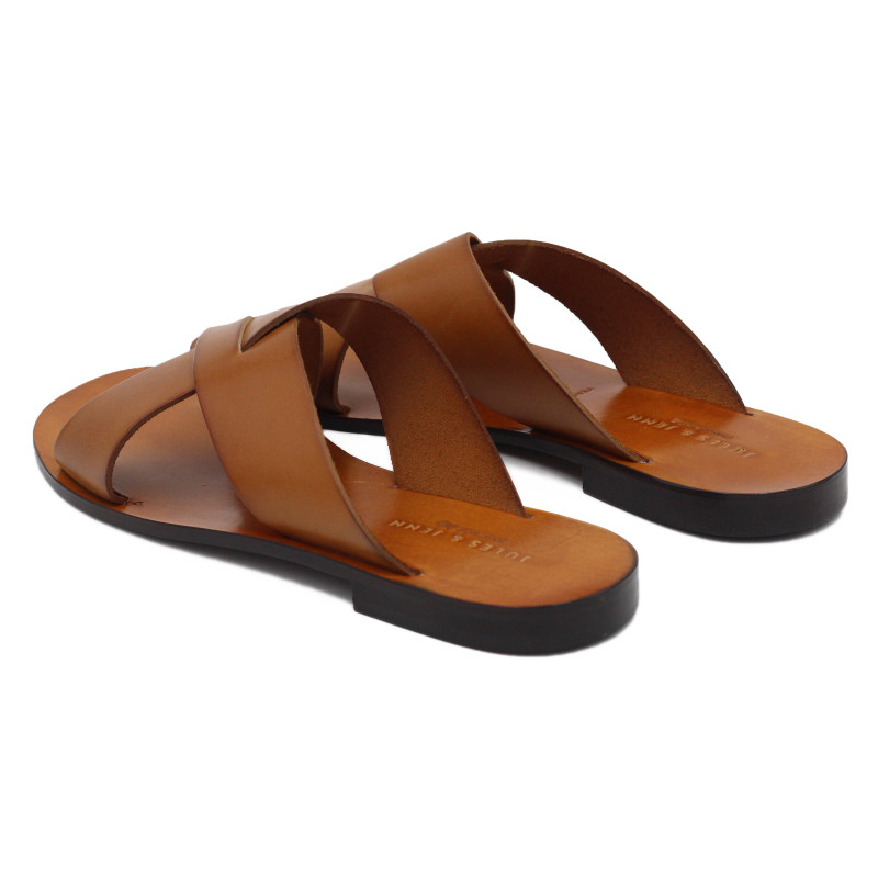 vue arriere Mules plates cuir camel JULES & JENN
