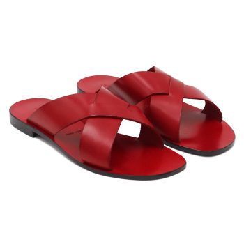 mules plates cuir rouge jules & jenn