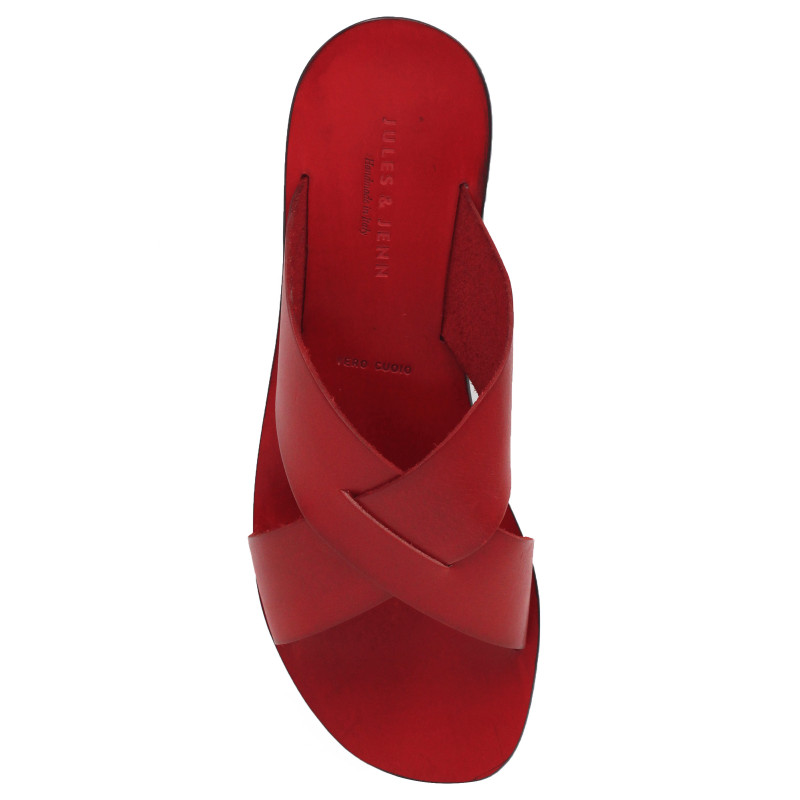 vue dessus mules plates cuir rouge jules & jenn