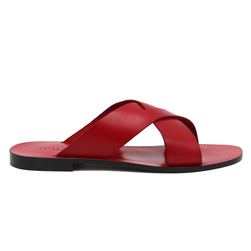 vue extérieure mules plates cuir rouge jules & jenn