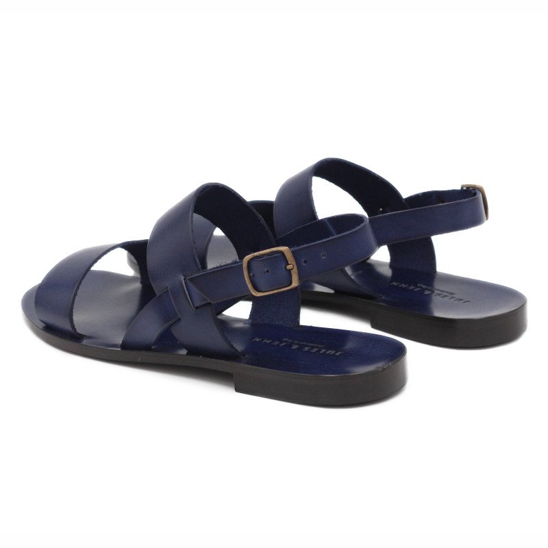 vue arriere Sandales plates cuir bleu marine JULES & JENN