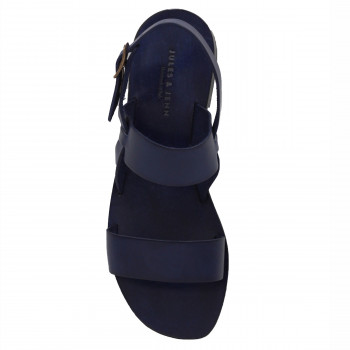 vue dessus Sandales plates cuir bleu marine JULES & JENN