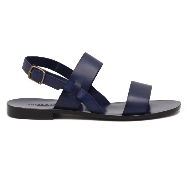 vue interieure Sandales plates cuir bleu marine JULES & JENN