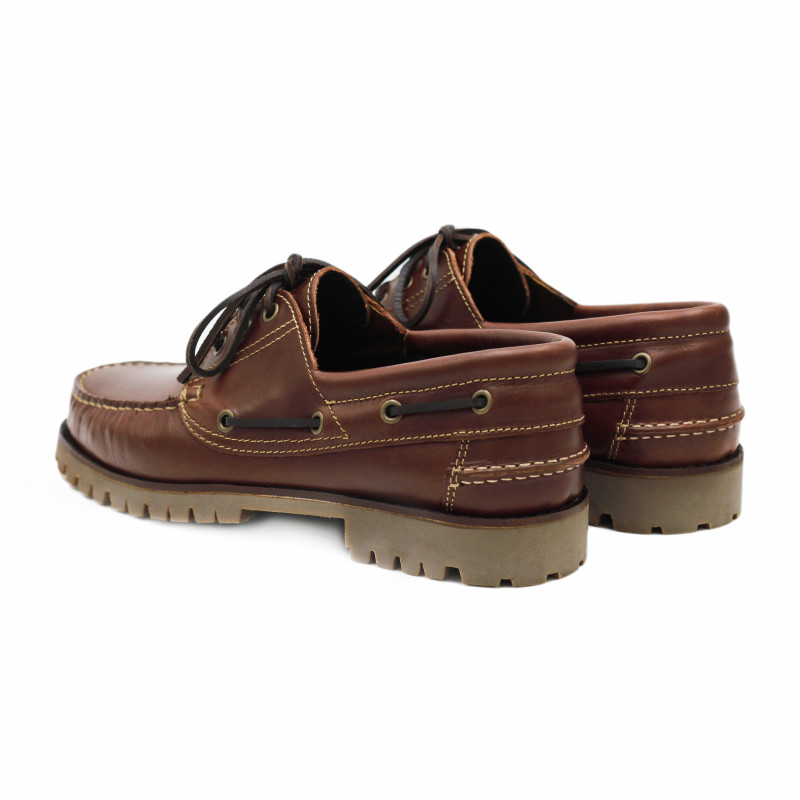 vue arrière chaussure bateau crampons cuir marron jules & jenn