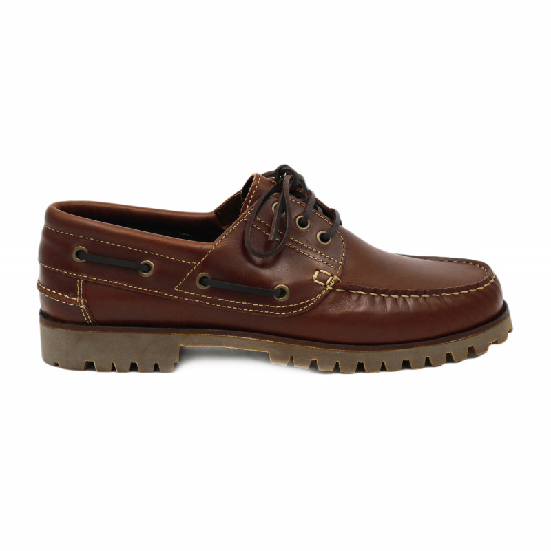 vue extérieure chaussure bateau crampons cuir marron jules & jenn