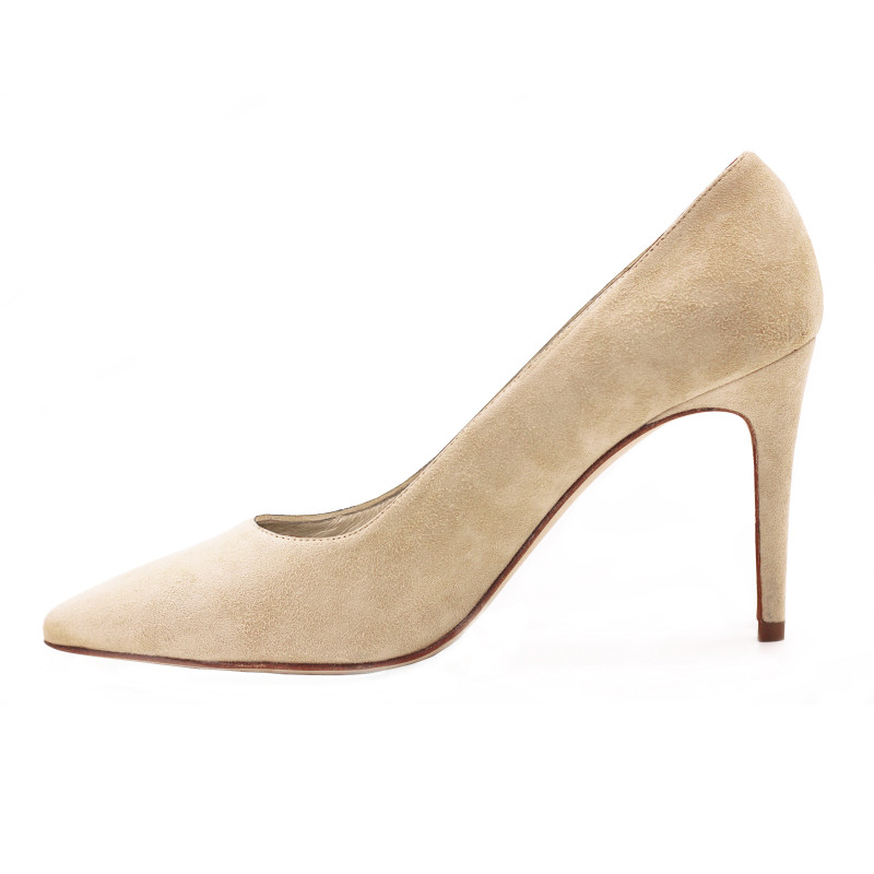 vue intérieure escarpin beige cuir daim fait main