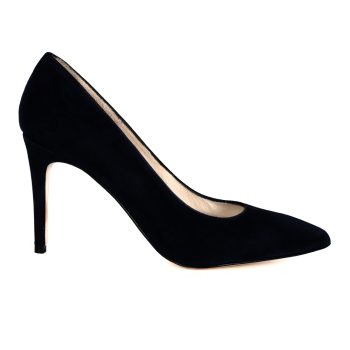 vue extérieure escarpin cuir daim noir fabriqué en Espagne