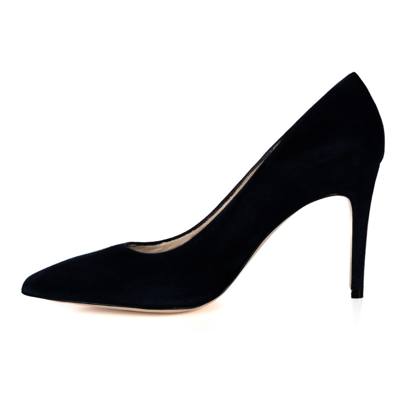 vue intérieure escarpin noir cuir daim fait main
