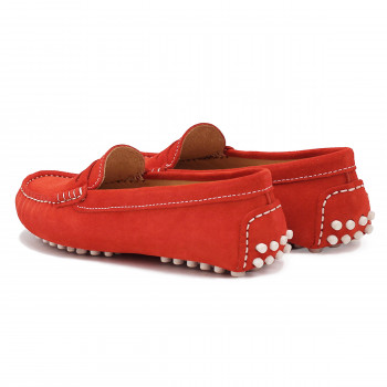 vue arrière mocassins femme cuir daim rouge orangé jules & jenn