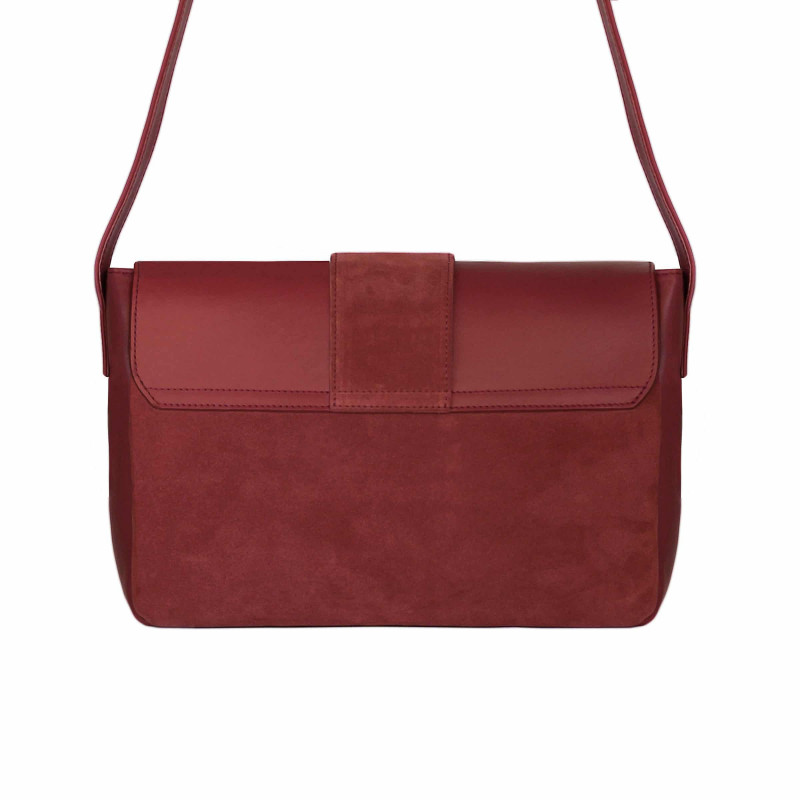 vue arrière sac bandoulière cuir rouge jules & jenn