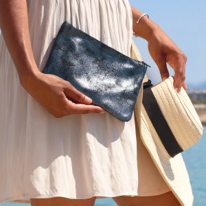 pochette cuir gris métallisé moyen modèle jules&jenn