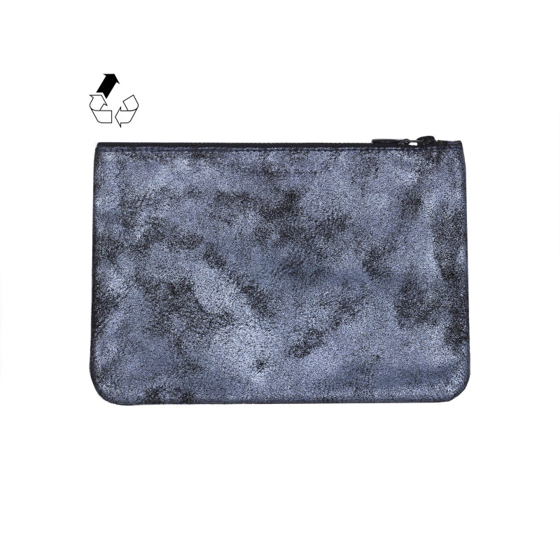 vue arriere pochette cuir upcycle argente metallise moyen modele jules & jenn
