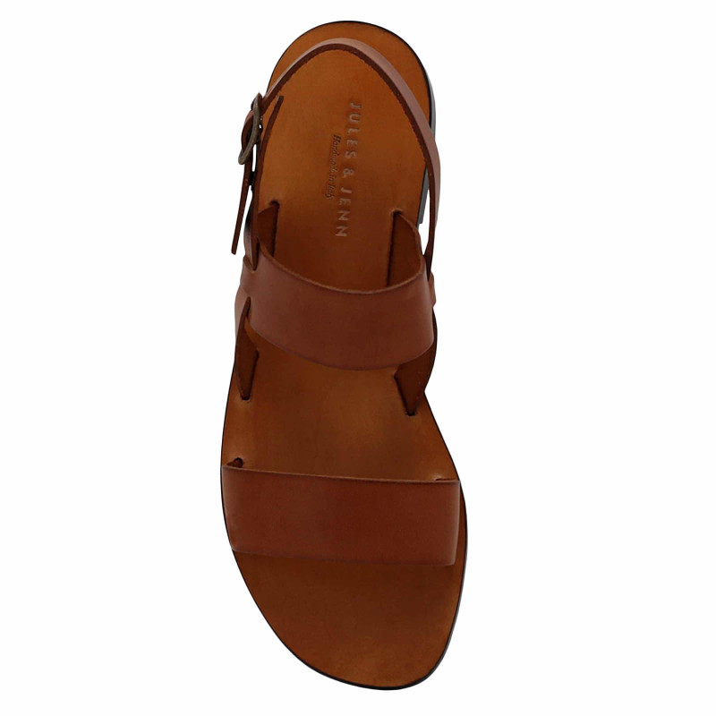 vue dessus sandales plates cuir camel jules & jenn