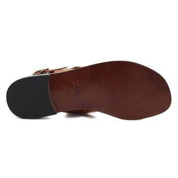 vue dessous sandales plates cuir camel jules & jenn