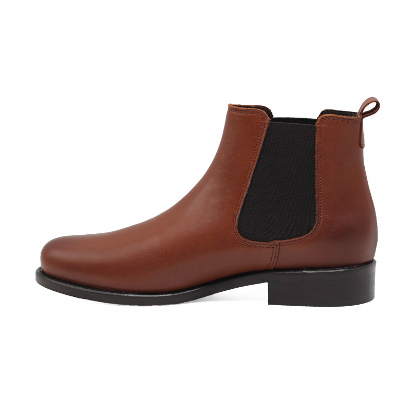 vue intérieure bottines chelsea plates cuir camel