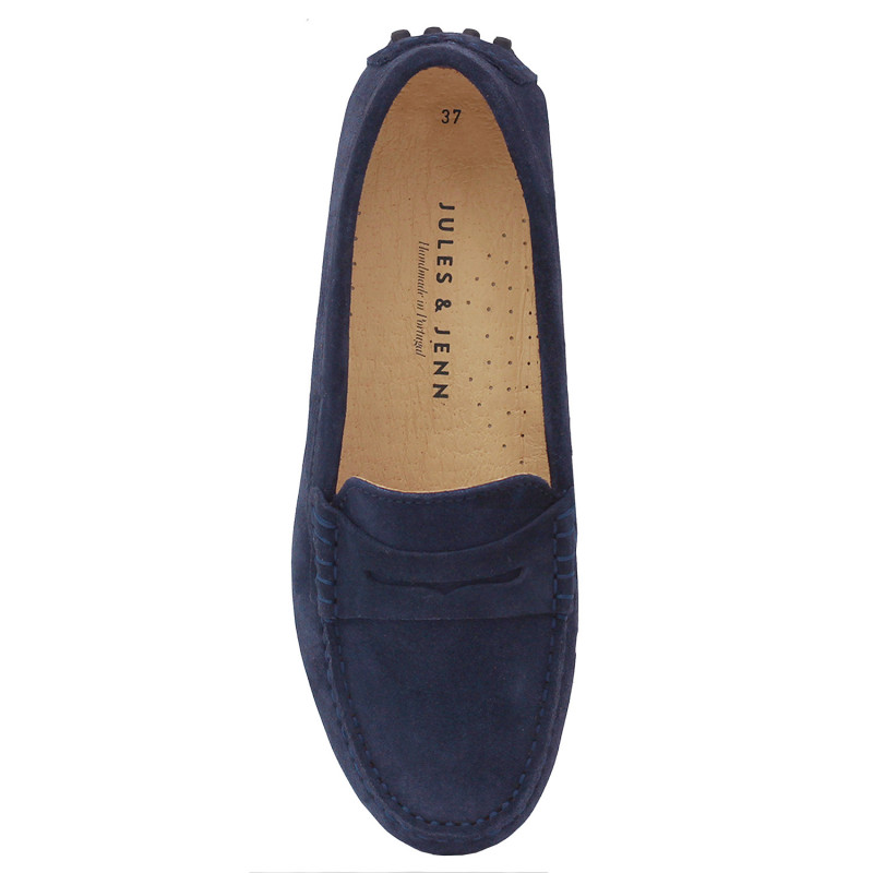 vue dessus mocassins femme cuir daim bleu jules & jenn