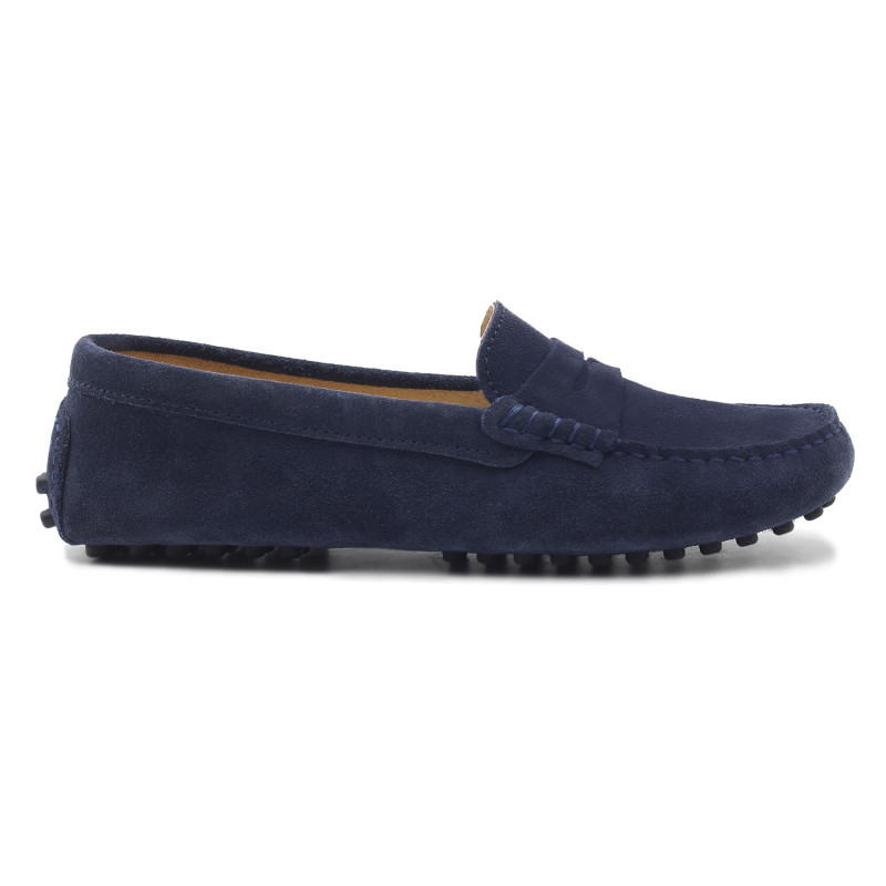 vue exterieure mocassins femme cuir daim bleu jules & jenn
