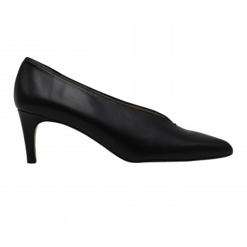 vue exterieure escarpin decollete V cuir noir jules & jenn