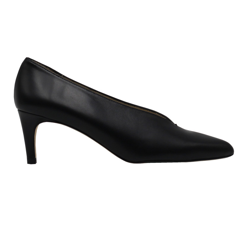 vue exterieure escarpin decollete V cuir noir jules & jenn