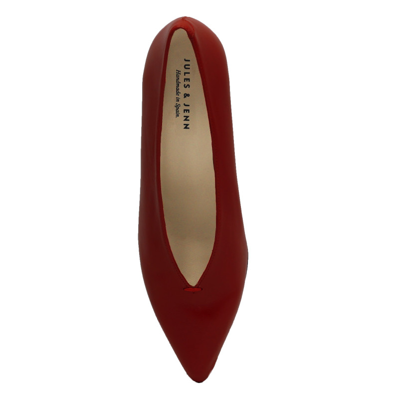 vue dessus escarpin decollete V cuir rouge jules & jenn