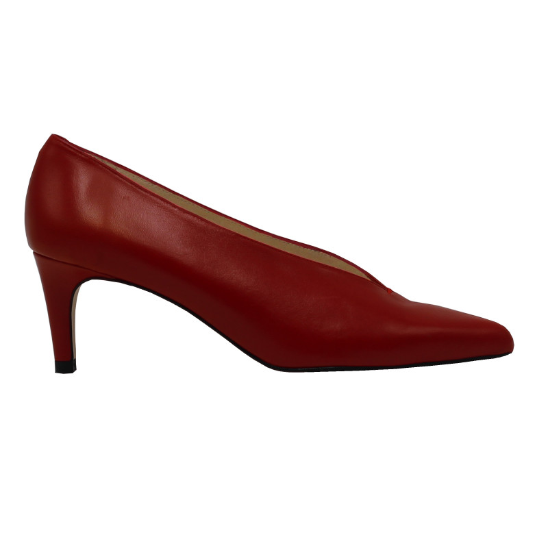 vue exterieure escarpin decollete V cuir rouge jules & jenn