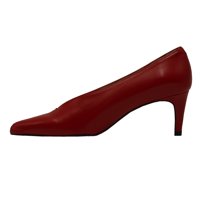 vue interieure escarpin decollete V cuir rouge jules & jenn
