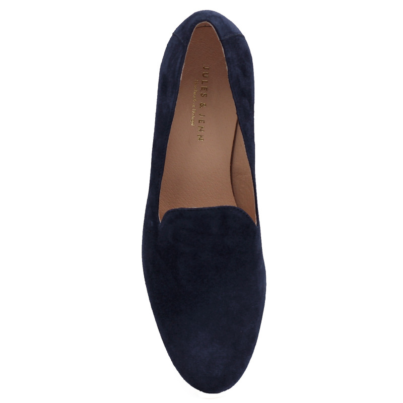 vue dessus slippers classiques cuir daim bleu jules & jenn