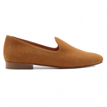 vue exterieure slippers classiques cuir daim camel jules & jenn