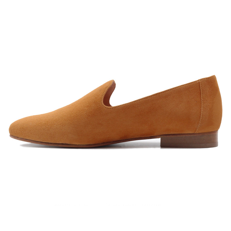 vue interieure slippers classiques cuir daim camel jules & jenn