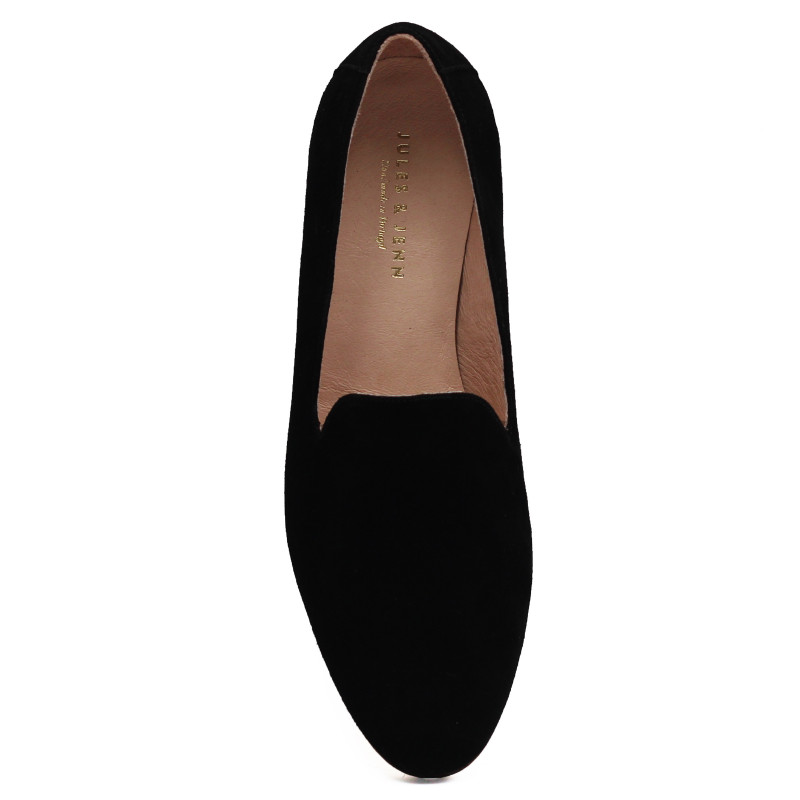vue dessus slippers classiques cuir daim noir jules & jenn