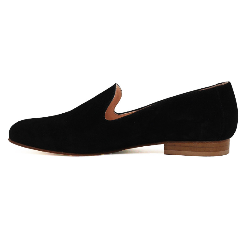 vue interieur slippers classiques cuir daim noir jules & jenn
